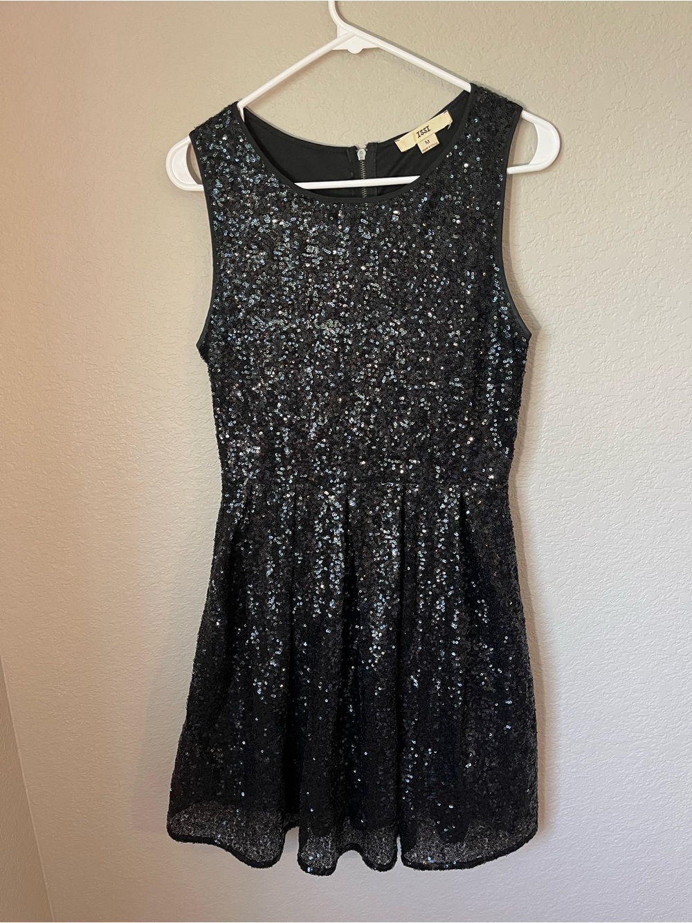 Black Sequin Fit Flare Dress M Sleeveless Cocktail Holiday NYE Party Event
